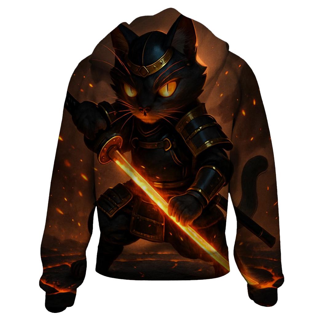 Volcanic Forge Samurai Cat pullover hoodies