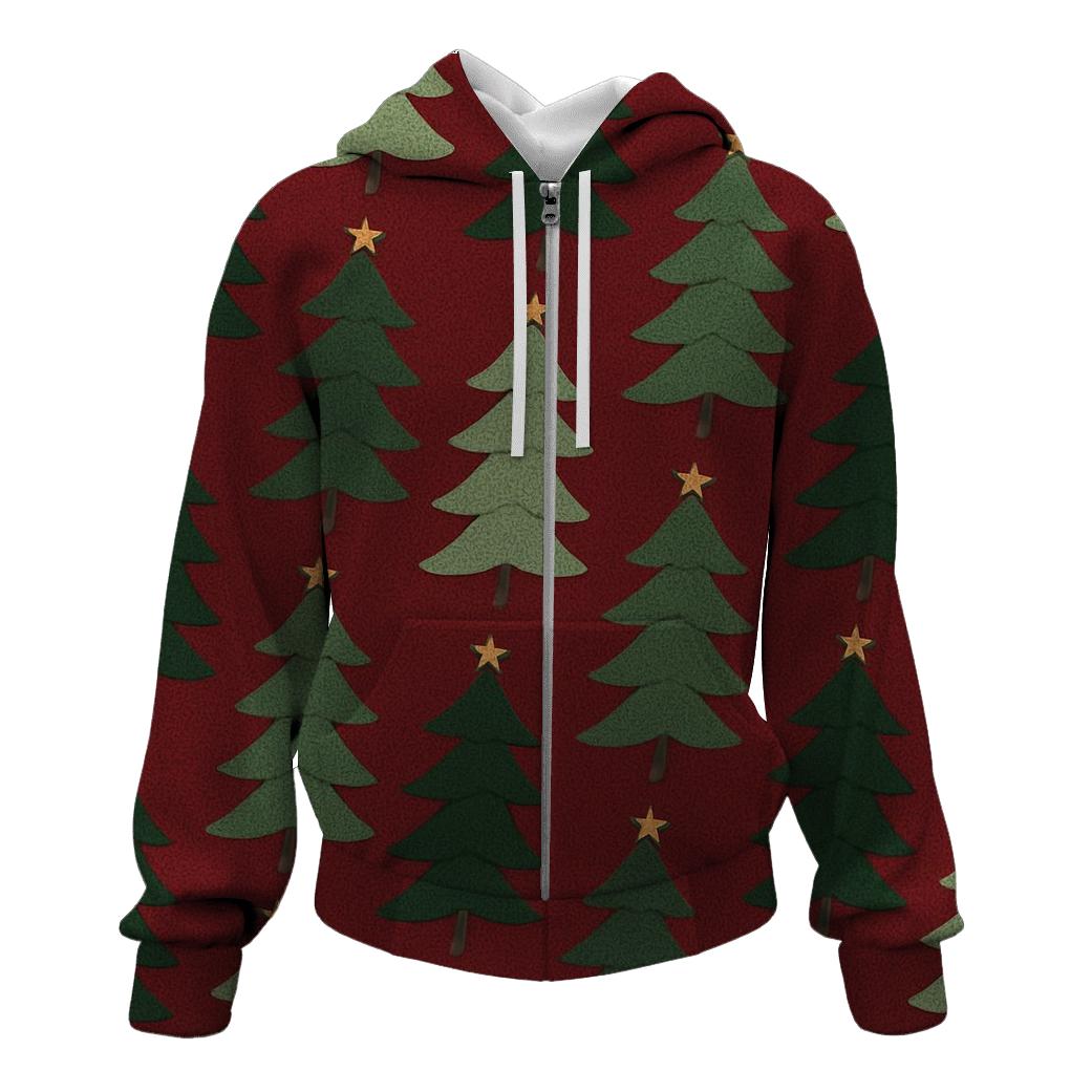 Evergreen Tree Diagonal Stripe Repeat On Deep Red Background lightweight hoodies