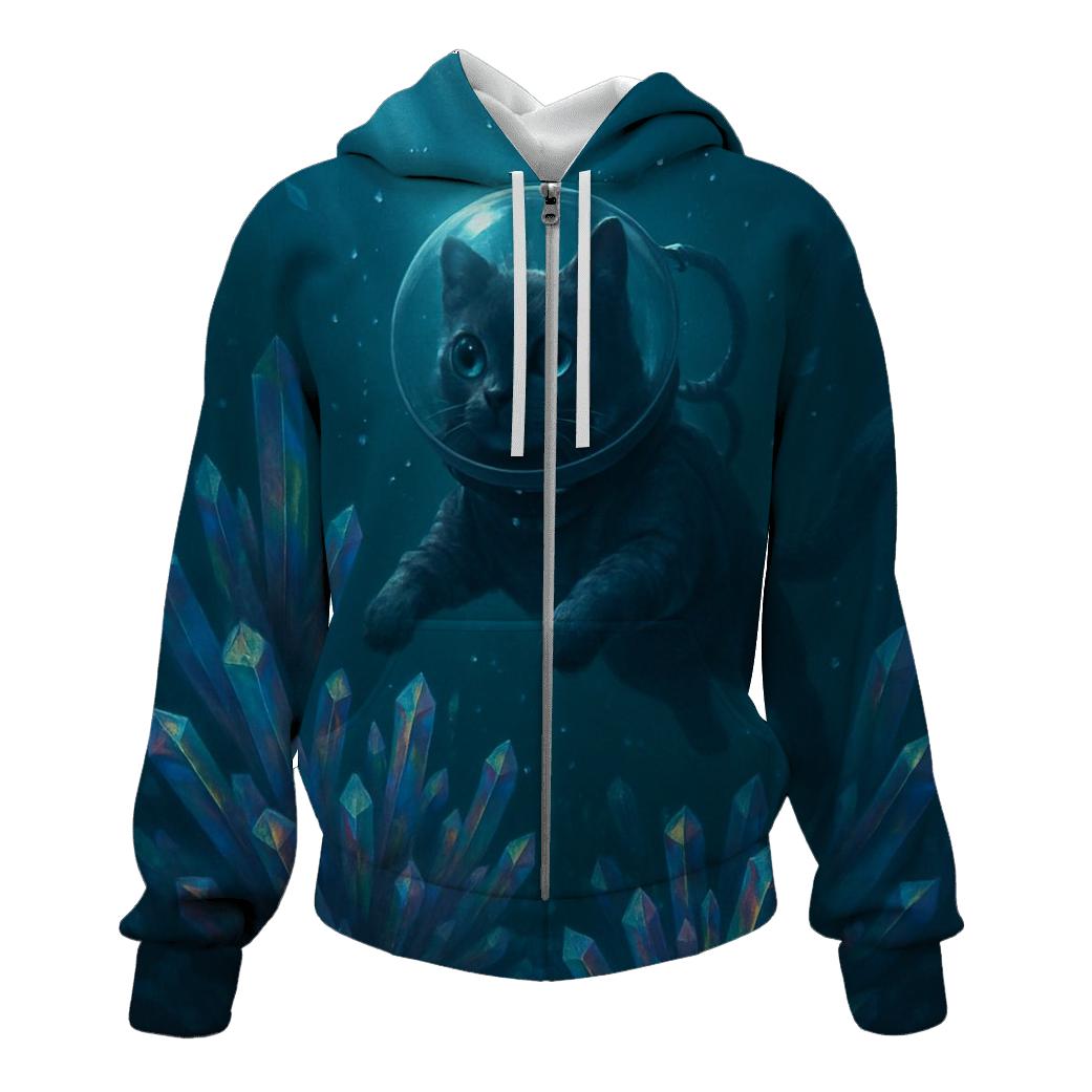 Crystal Reef Dream Diver Cat zip-up hoodies