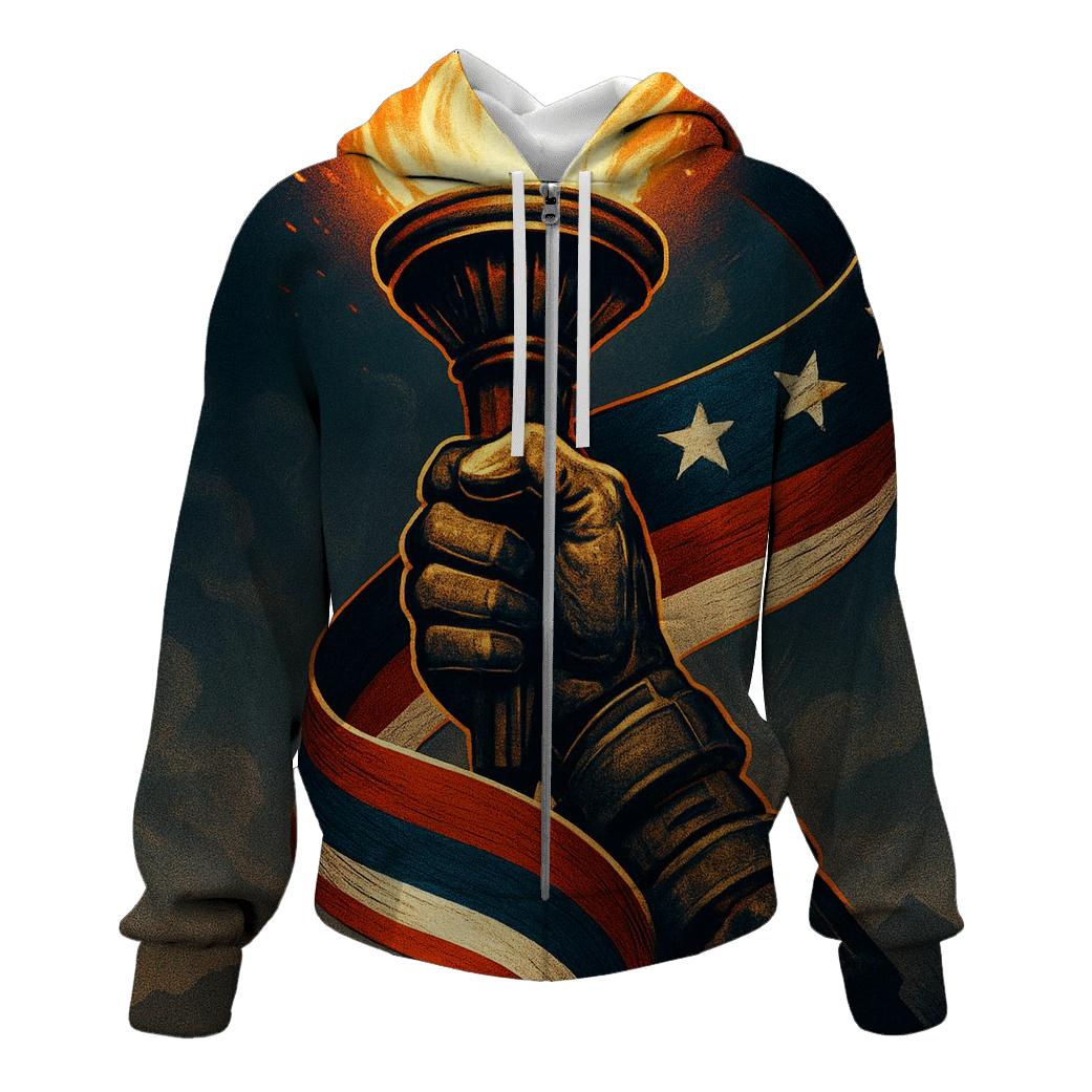 Liberty Torch Reflected In Rippling Stripes heavyweight hoodies