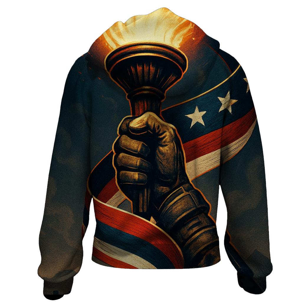 Liberty Torch Reflected In Rippling Stripes heavyweight hoodies