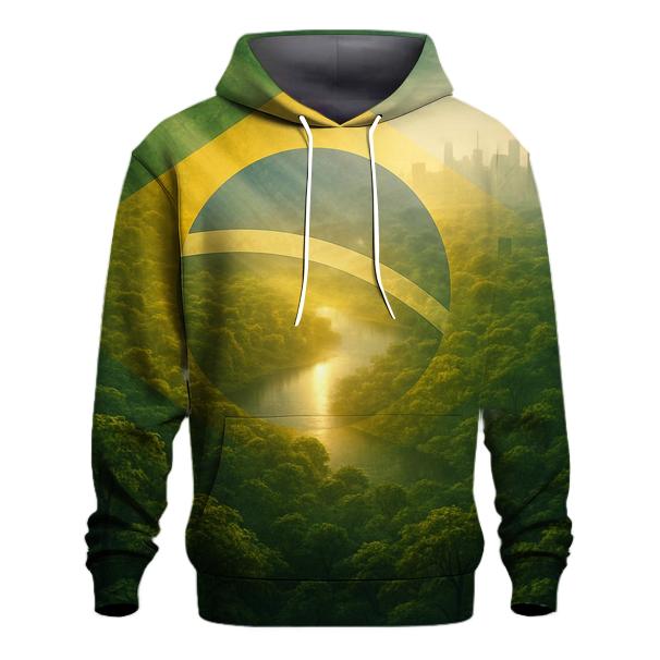 Brazil Double Exposure Flag Rainforest Pulse printed hoodies