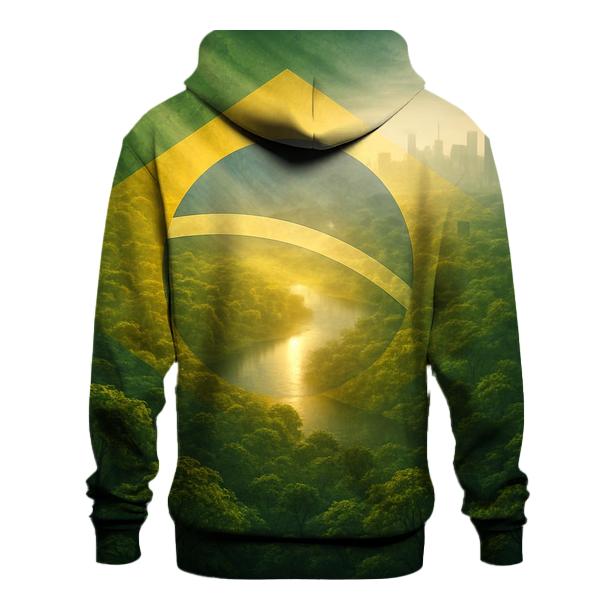 Brazil Double Exposure Flag Rainforest Pulse printed hoodies