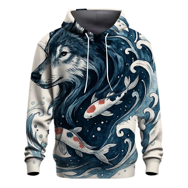 Ink Tide Koi Wolf Hybrid embroidered hoodies