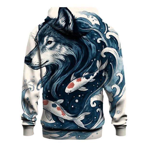 Ink Tide Koi Wolf Hybrid embroidered hoodies