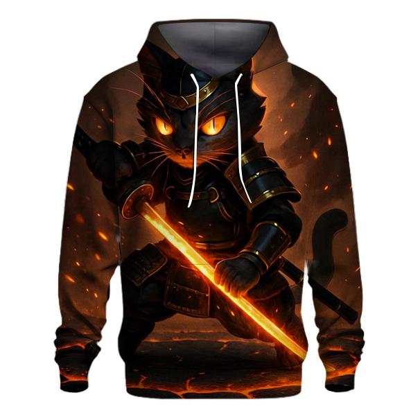 Volcanic Forge Samurai Cat embroidered hoodies