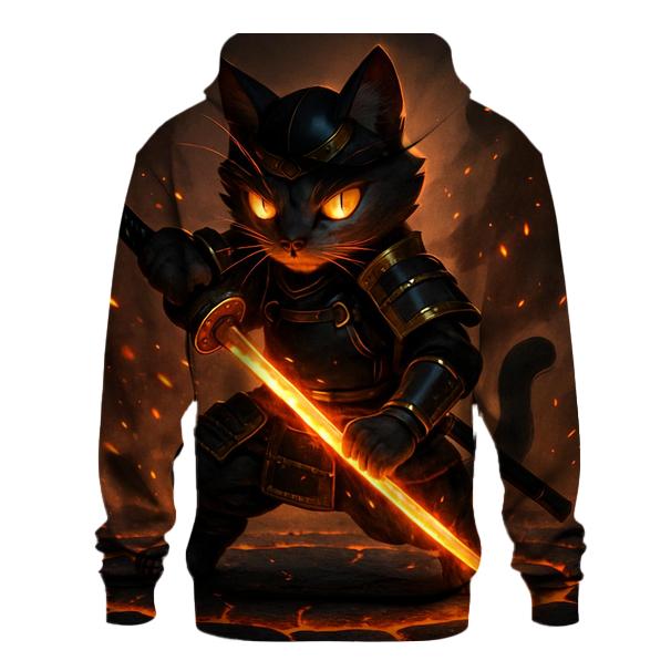 Volcanic Forge Samurai Cat embroidered hoodies