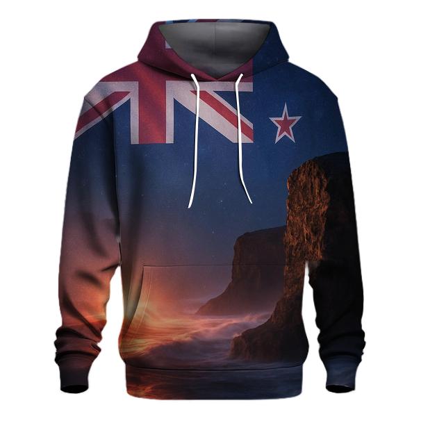New Zealand Double Exposure Flag Star Coastline pullover hoodies