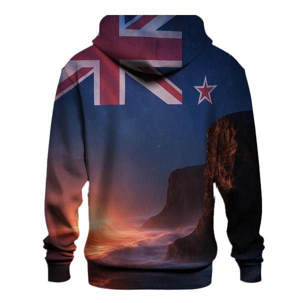 New Zealand Double Exposure Flag Star Coastline pullover hoodies