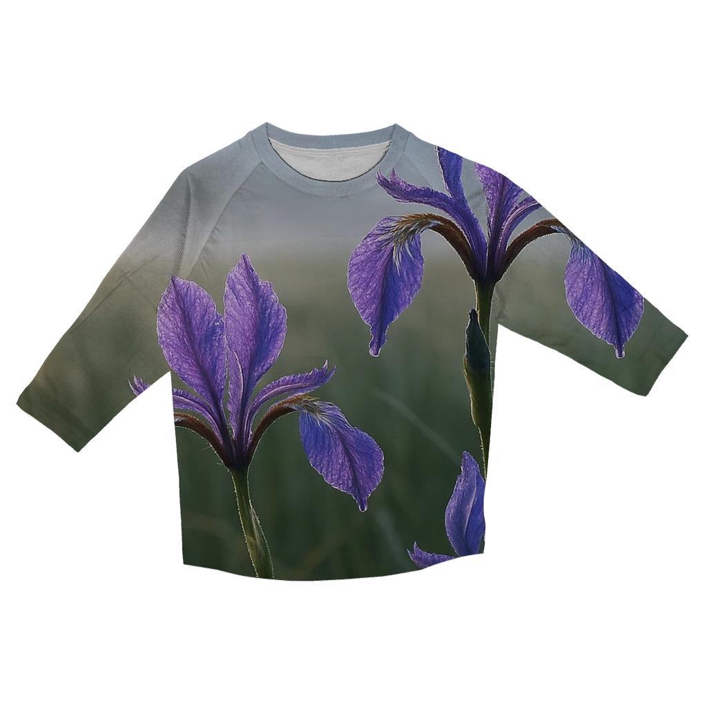 Wild Iris Survey In A Mountain Fen printed three quarter sleeve shirts