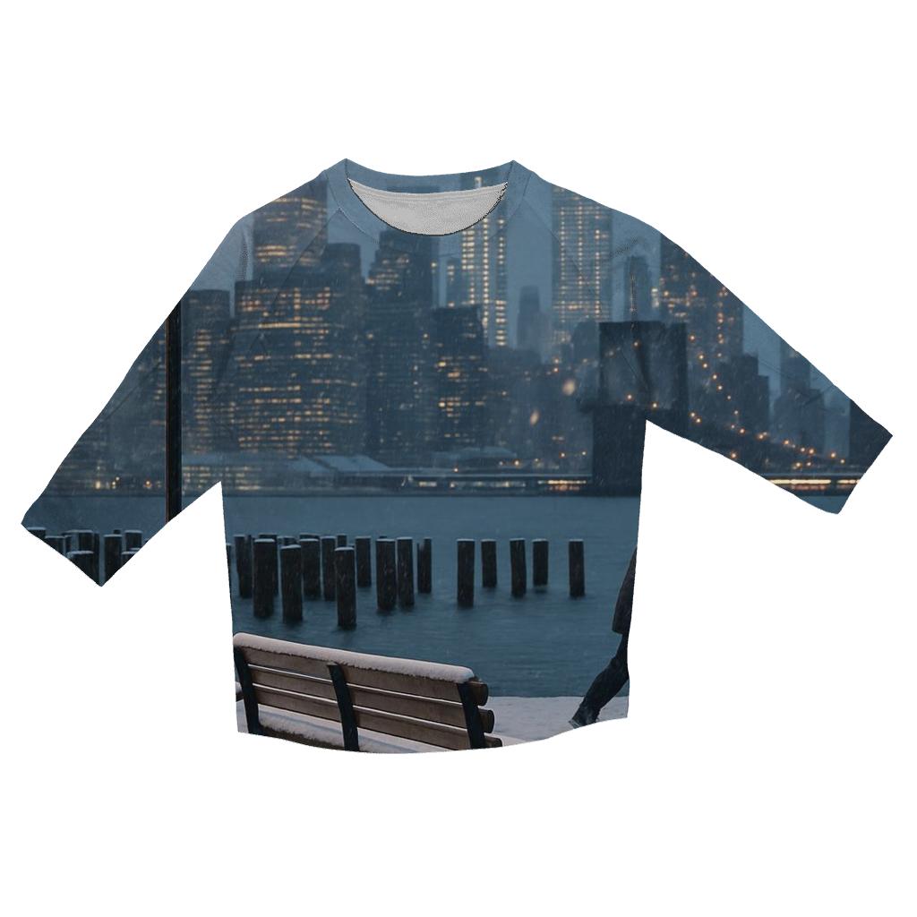 Snowfall Quiet At Brooklyn Bridge Park Skyline View personalized 3/4 sleeve tees