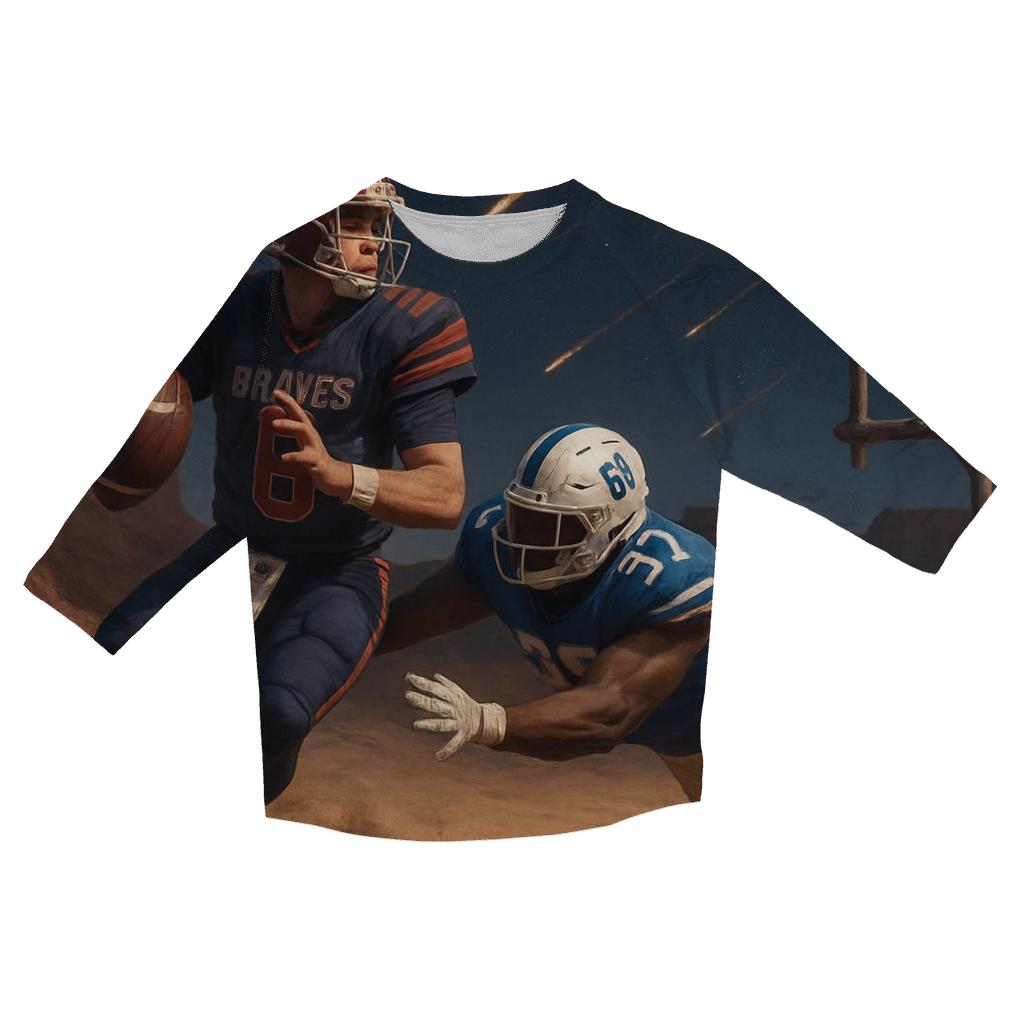Desert Night Scrimmage Under Meteor Shower printed three quarter sleeve shirts