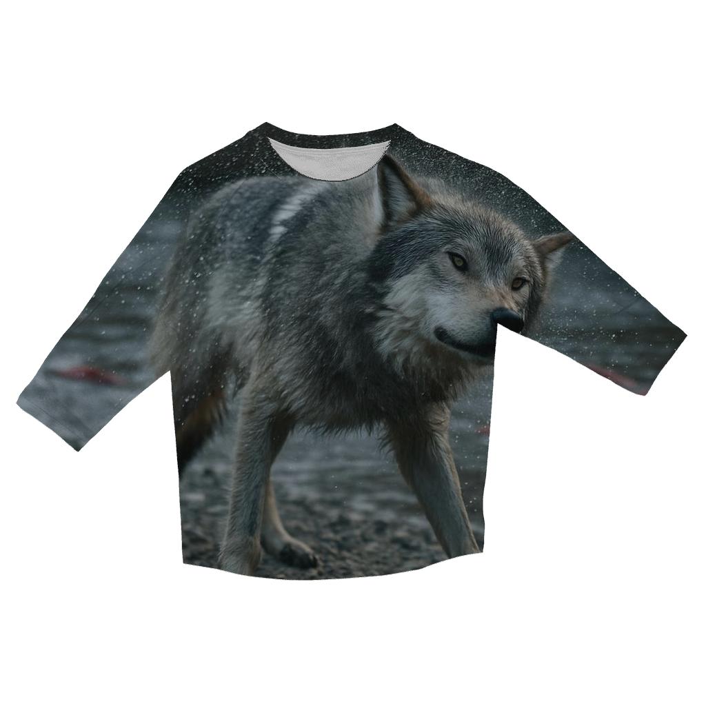 Wolf Shaking Off River Water Beside Salmon Spawning Channel printed three quarter sleeve shirts