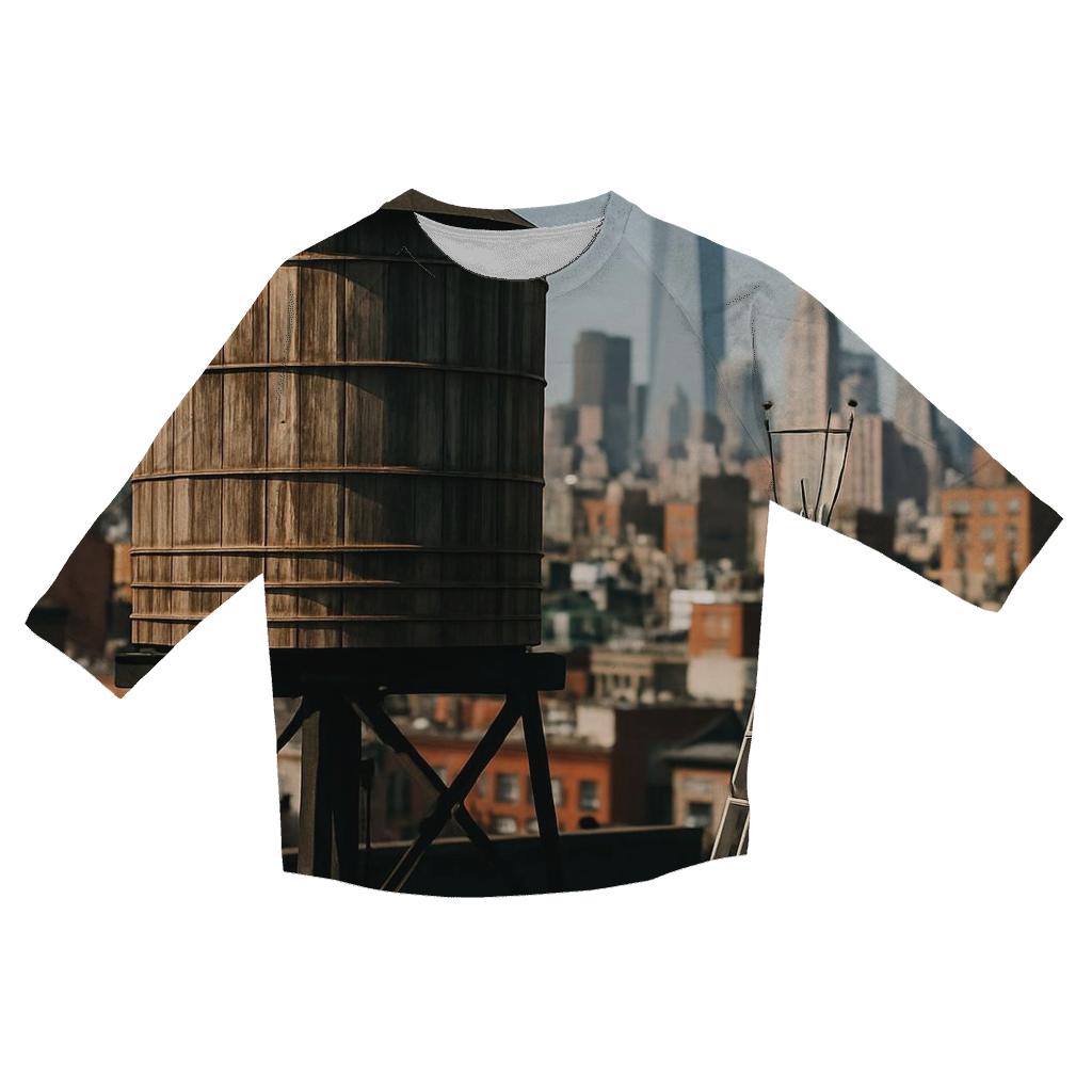Chinatown Rooftop Water Tower With Downtown In Distance fashion 3/4 sleeve shirts