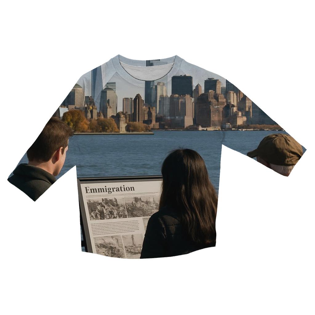 Liberty State Park View With Ellis Island History Signage fashion 3/4 sleeve shirts