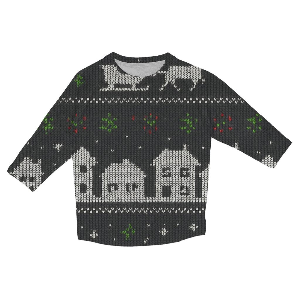 Sleigh Skyline Night Panel Design designer 3/4 sleeve blouses