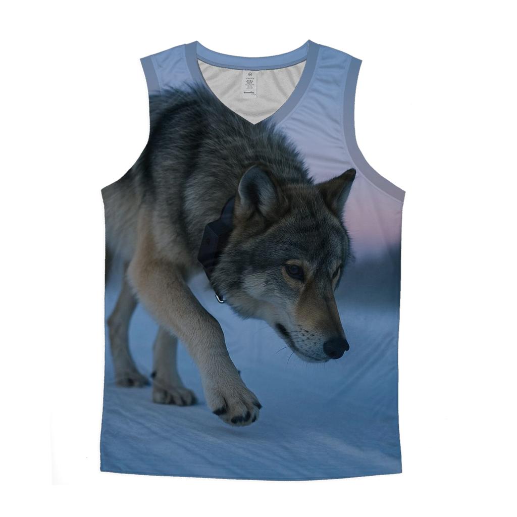 Radio Collared Wolf Crossing A Winter Pipeline Cutline stylish racerback tanks