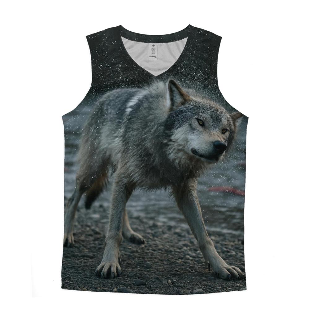 Wolf Shaking Off River Water Beside Salmon Spawning Channel casual summer tank tops