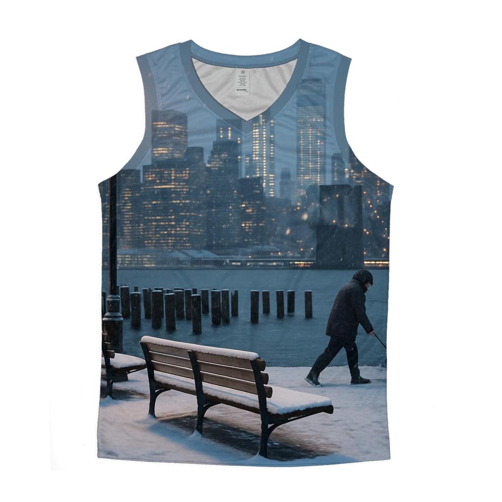 Snowfall Quiet At Brooklyn Bridge Park Skyline View casual summer tank tops