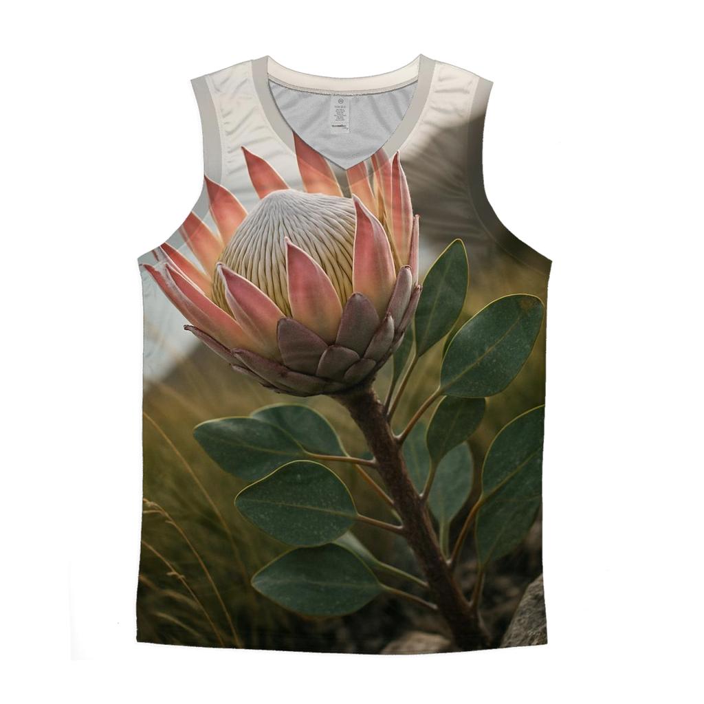 Protea Study On A Windy Coastal Cliff custom tank tops