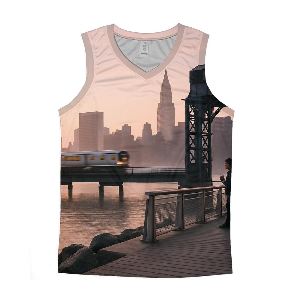 Gantry Plaza State Park Sunrise With East River Commuter Train casual summer tank tops