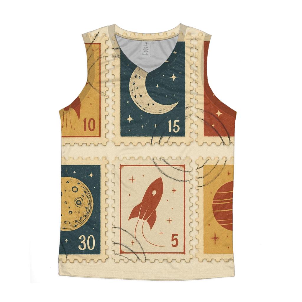 Vintage Space Postage Stamp Set trendy fitted tank tops