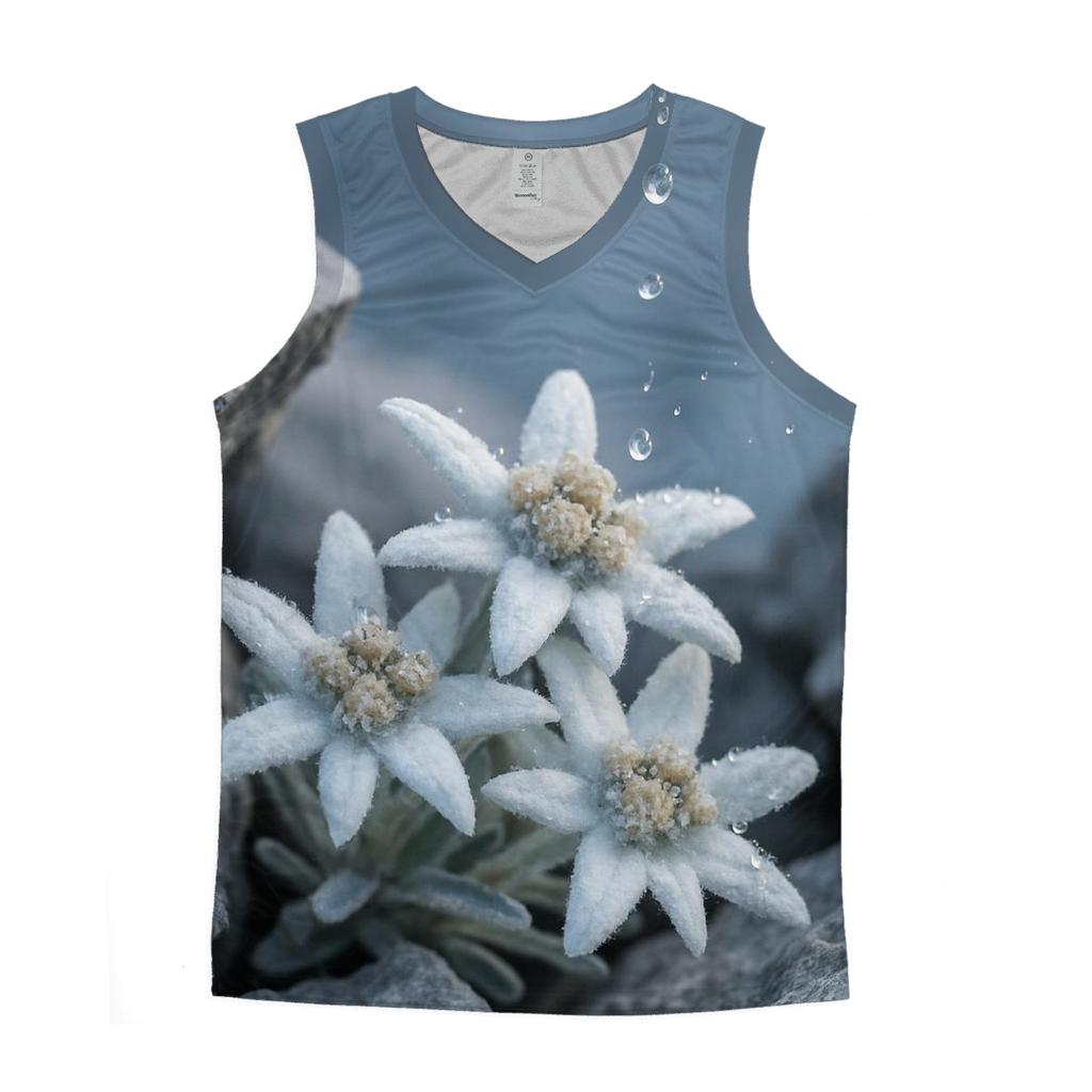 Edelweiss Cluster Under A Glacier Melt Drip graphic print tank tops