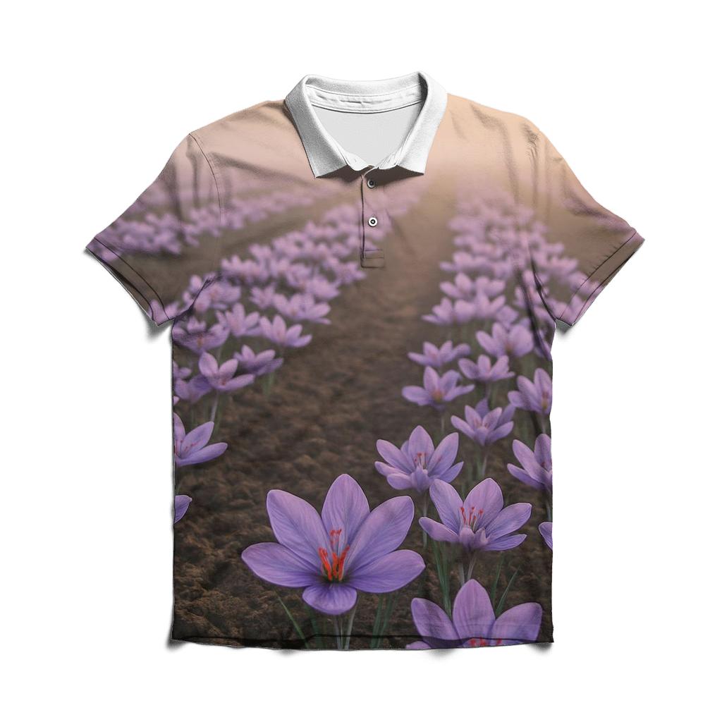 Saffron Crocus Harvest Rows At First Light custom polo shirts