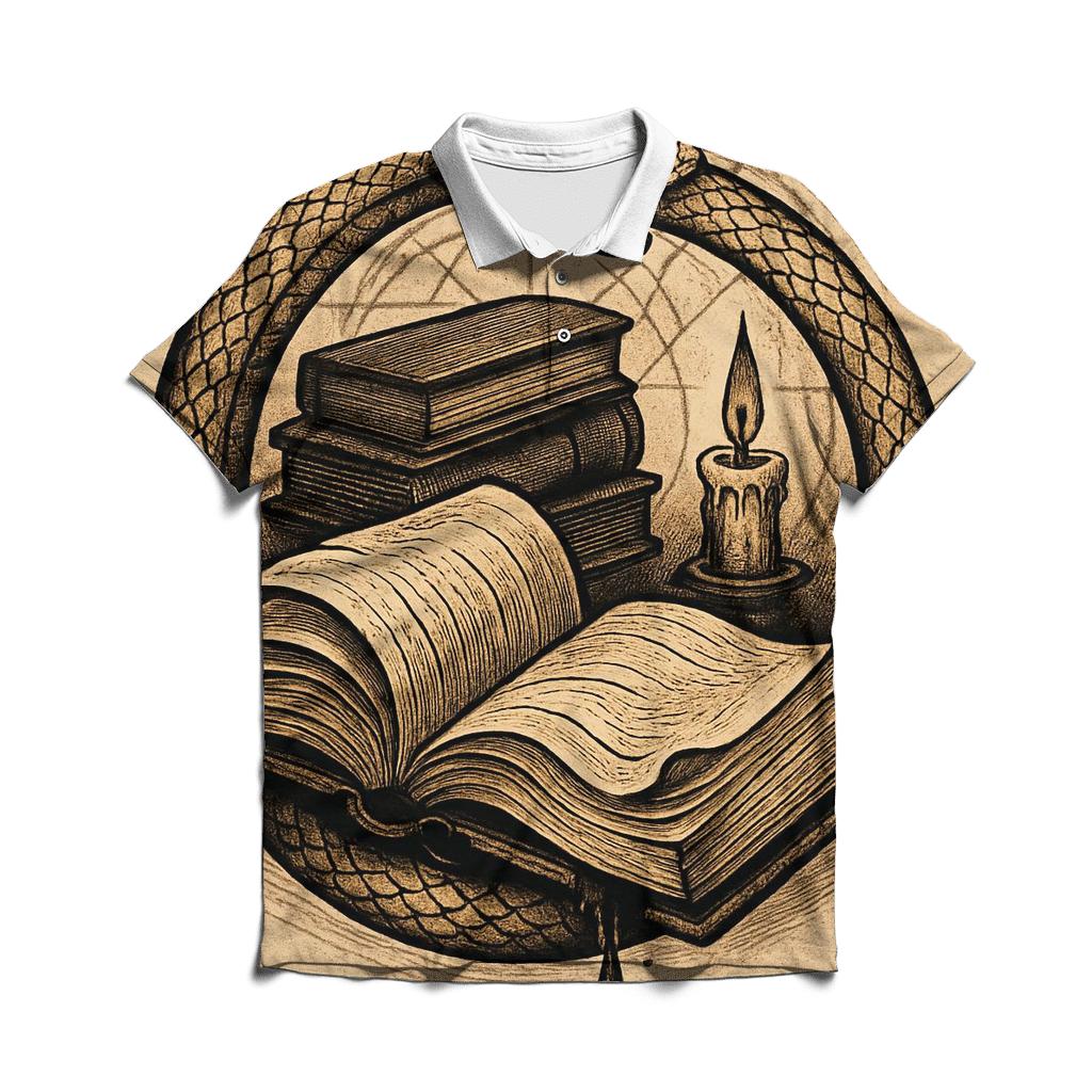 Candlelit Library Ouroboros Seal embroidered polo tops