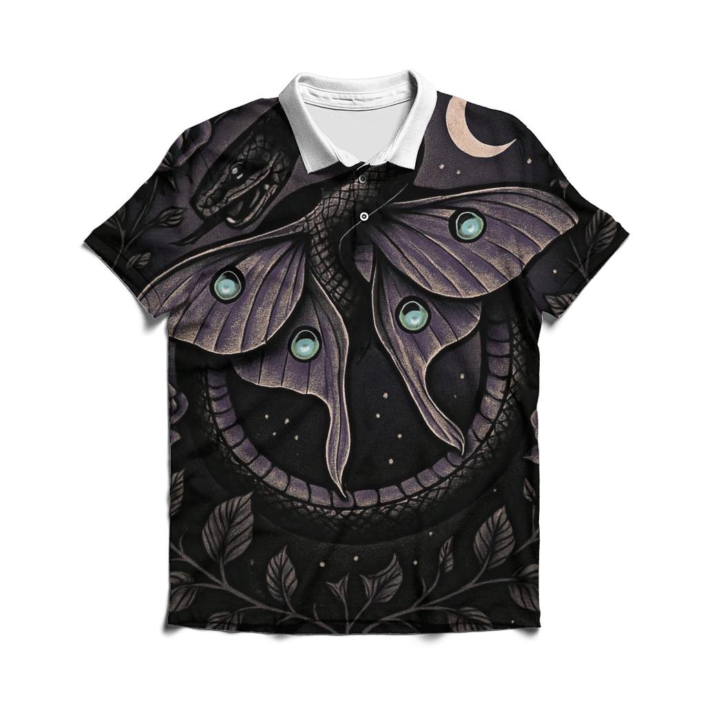 Midnight Garden Ouroboros With Moth Wings stylish collar polo tees
