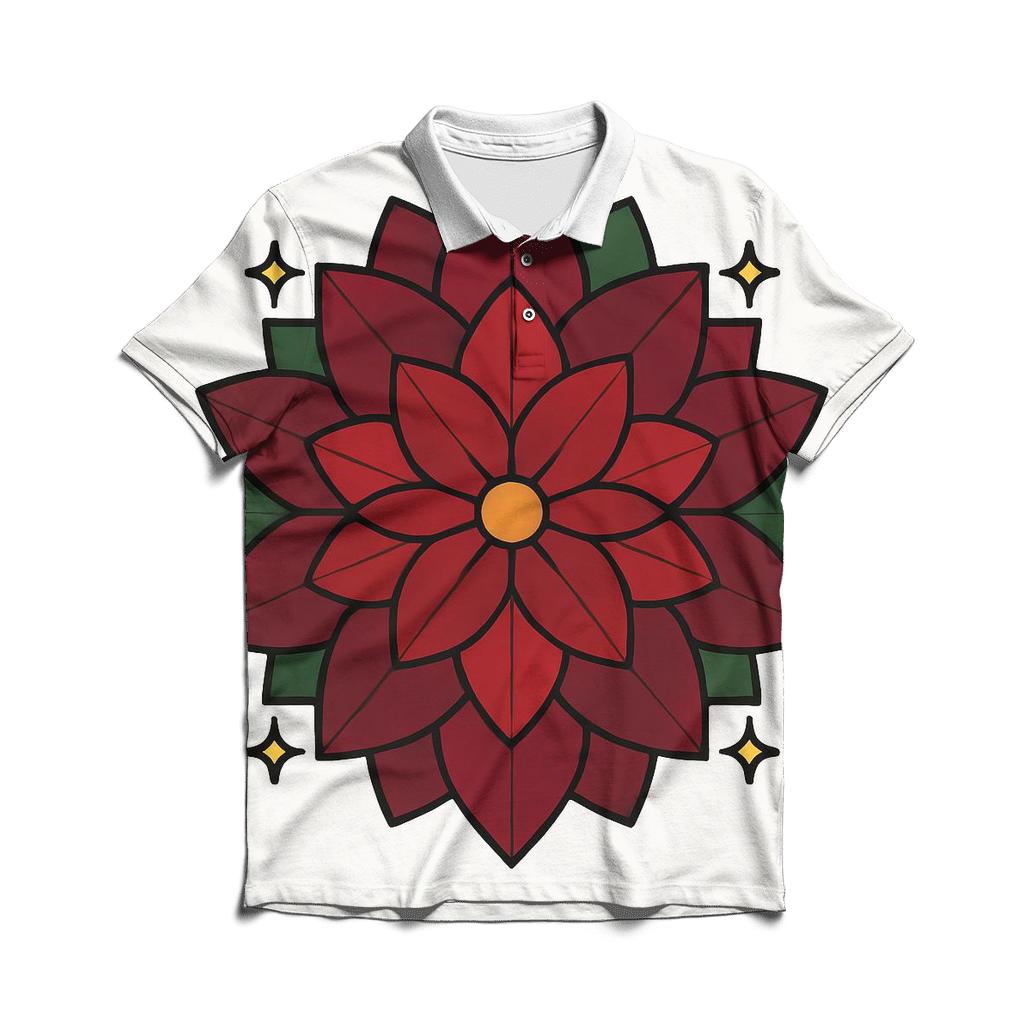 Poinsettia Star Polygon Mandala premium cotton polo shirts