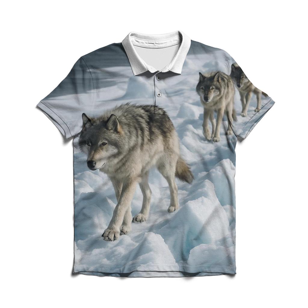 Wolf Pack Moving Along Sea Ice Pressure Ridges casual sports polo shirts