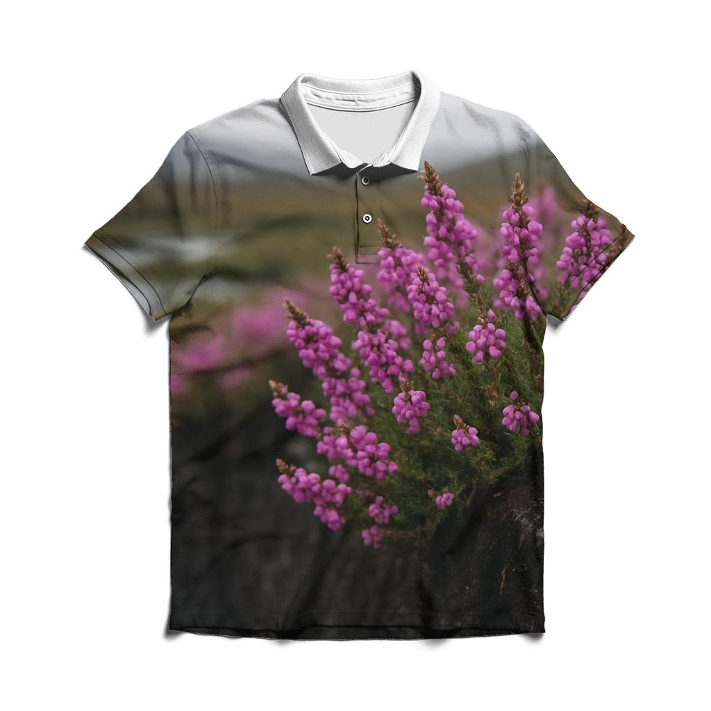 Heather Bloom On A Highland Peat Cut Bank embroidered polo tops