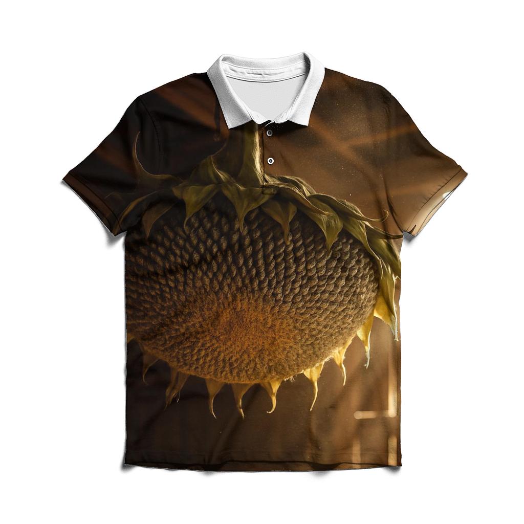Sunflower Head With Pollinator Traces In A Drying Barn casual sports polo shirts