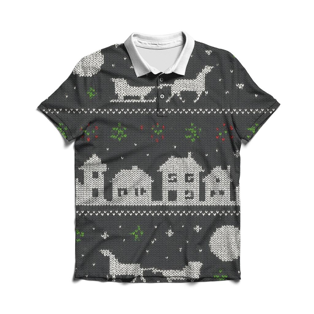 Sleigh Skyline Night Panel Design custom polo shirts