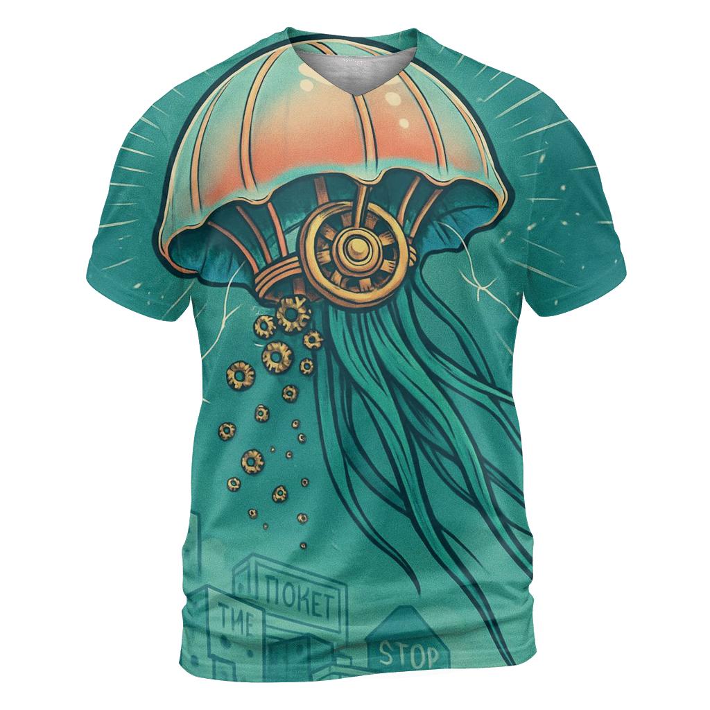 Clockwork Jellyfish Parade vibrant all-over design tees