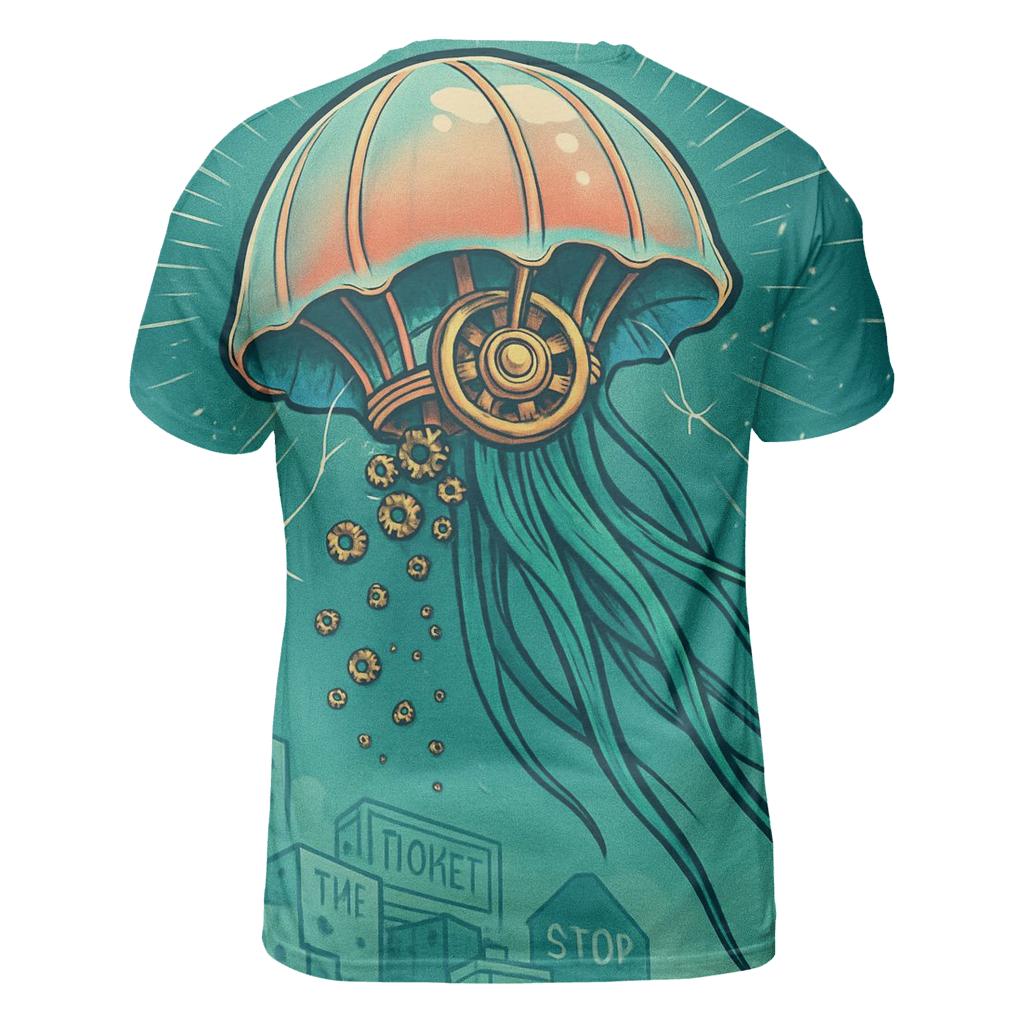 Clockwork Jellyfish Parade vibrant all-over design tees