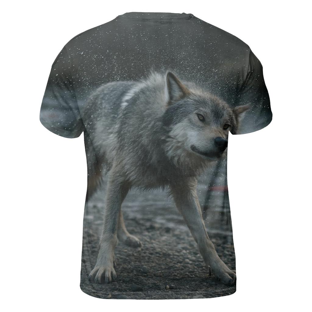 Wolf Shaking Off River Water Beside Salmon Spawning Channel statement graphic shirts