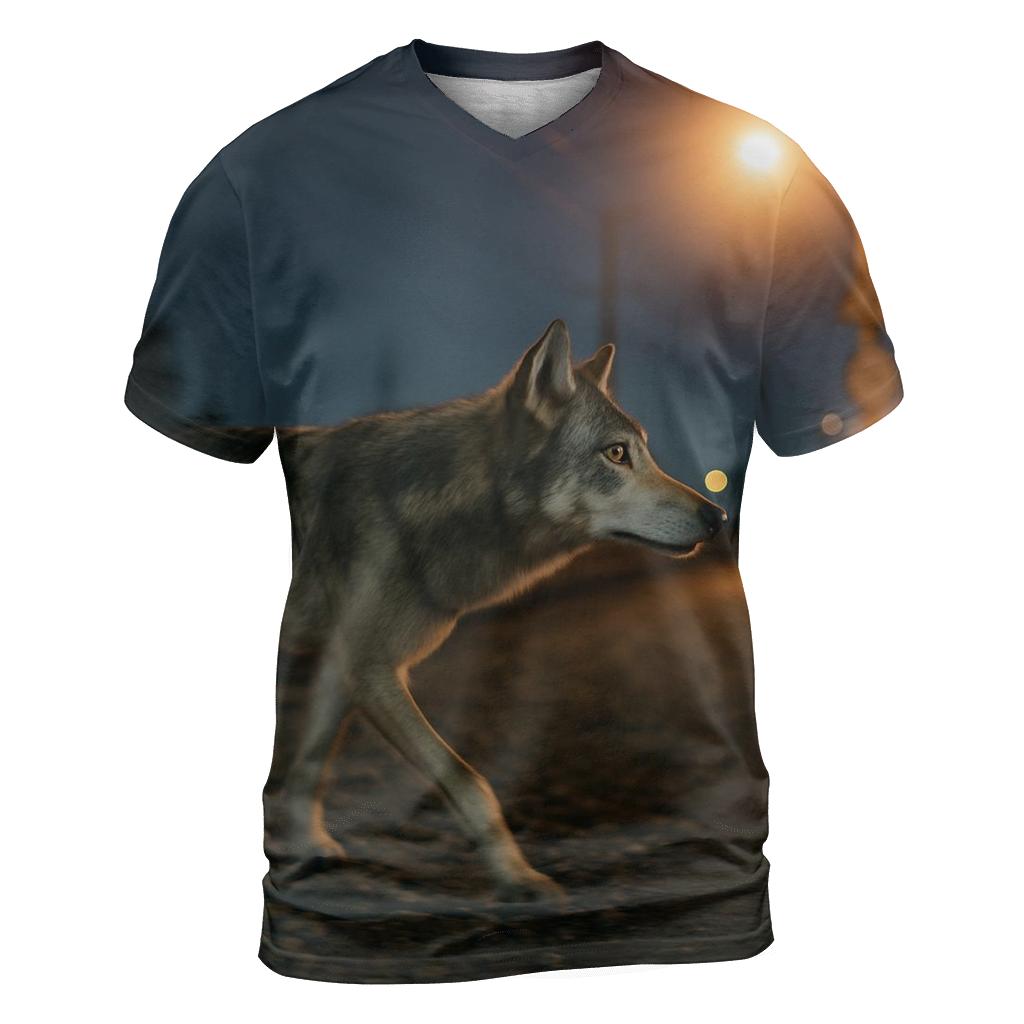 Urban Edge Wolf Following A Railway Gravel Shoulder At Night personalized full print shirts