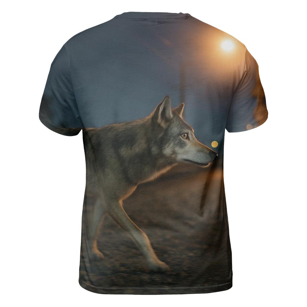 Urban Edge Wolf Following A Railway Gravel Shoulder At Night personalized full print shirts
