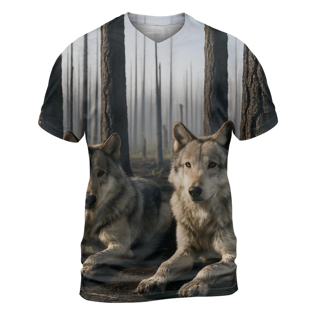 Wolves Resting In A Burn Scar Forest One Year After Wildfire creative print fashion shirts