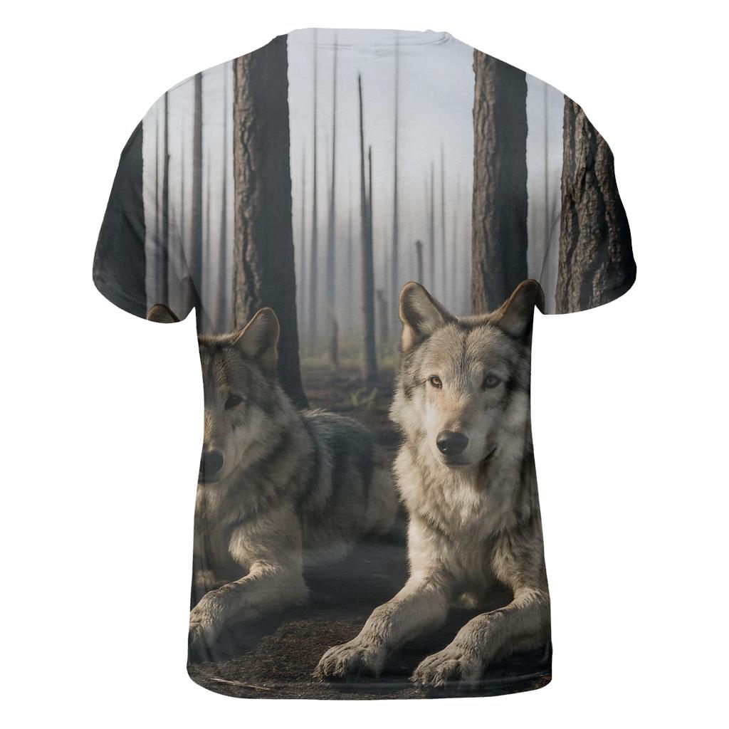 Wolves Resting In A Burn Scar Forest One Year After Wildfire creative print fashion shirts