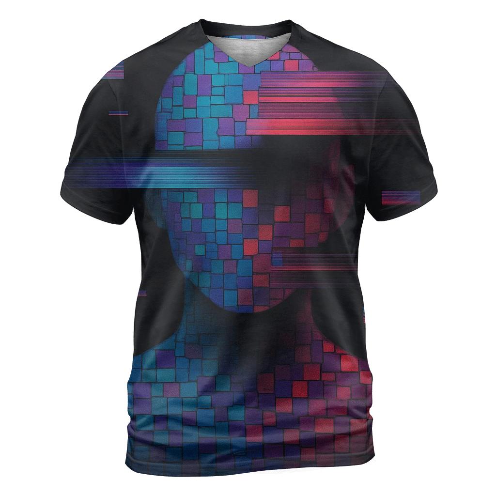 Glitch Mosaic Portrait Silhouette vibrant all-over design tees