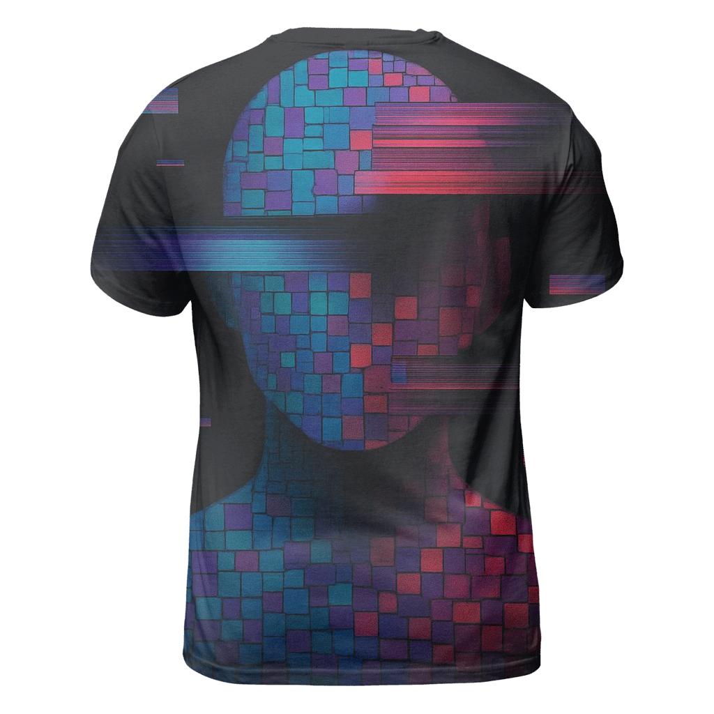 Glitch Mosaic Portrait Silhouette vibrant all-over design tees