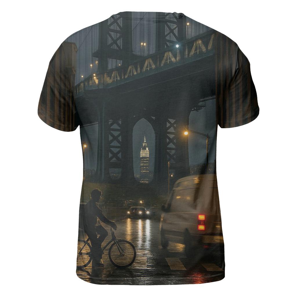 Rainy Night Reflections Under The Manhattan Bridge In DUMBO artistic all-over print tops