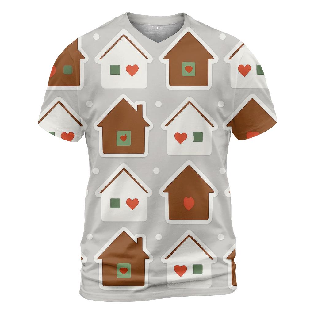 Gingerbread House Icon Grid vibrant all-over design tees