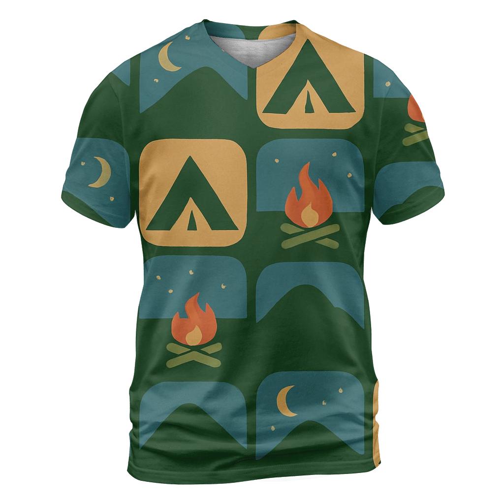 Campfire Patchwork Mountain Shapes artistic all-over print tops
