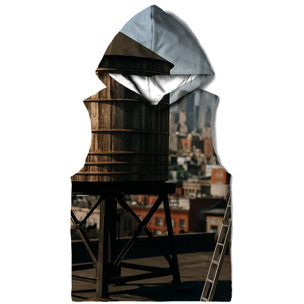 Chinatown Rooftop Water Tower With Downtown In Distance printed hoodies