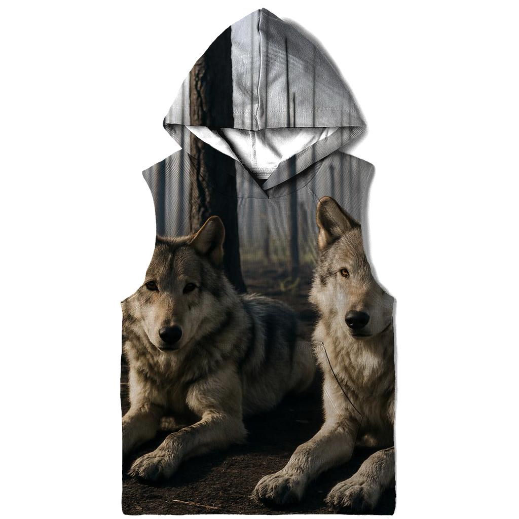 Wolves Resting In A Burn Scar Forest One Year After Wildfire embroidered hoodies