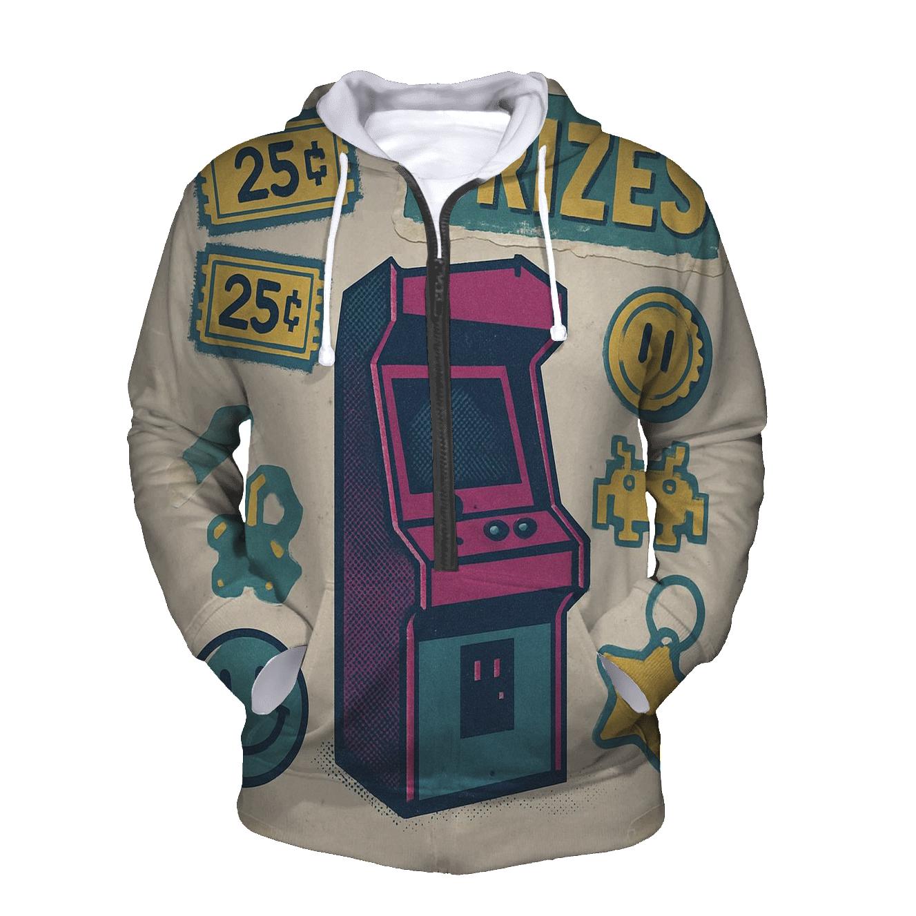 Aged 1980s Arcade Prize Counter Sticker Collage printed hoodies